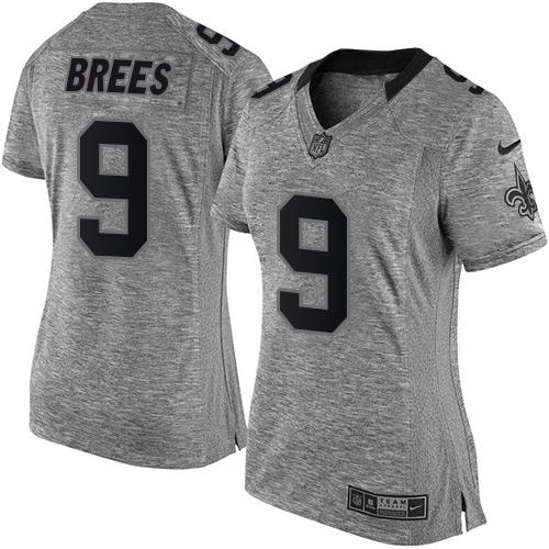 Nike Saints #9 Drew Brees Gray Women's Stitched NFL Limited Gridiron Gray Jersey
